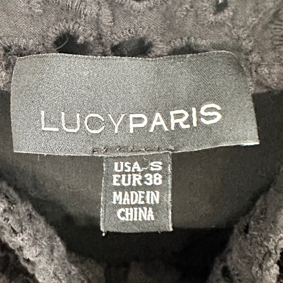 Lucy Paris Puff Sleeve Eyelet Mini Dress Black - Picture 5 of 7